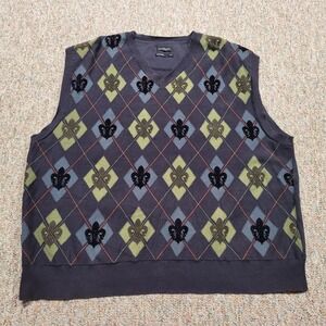 Marc Ecko Sweater Vest Mens 3XL Argyle Preppy Academia Pullover Cotton Cut & Sew